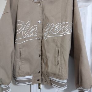 Rue21 Beige Varsity Jacket with White Accents